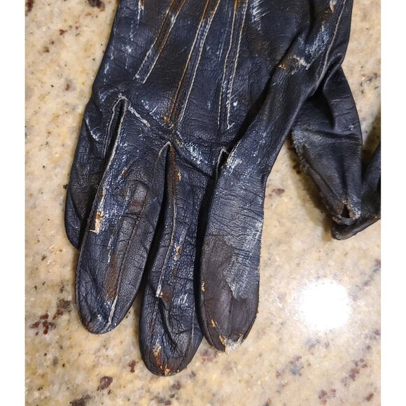 Vintage Women's Size S Blue Leather Gloves Horror Costume Thrashed Zombie War - Picture 2 of 11